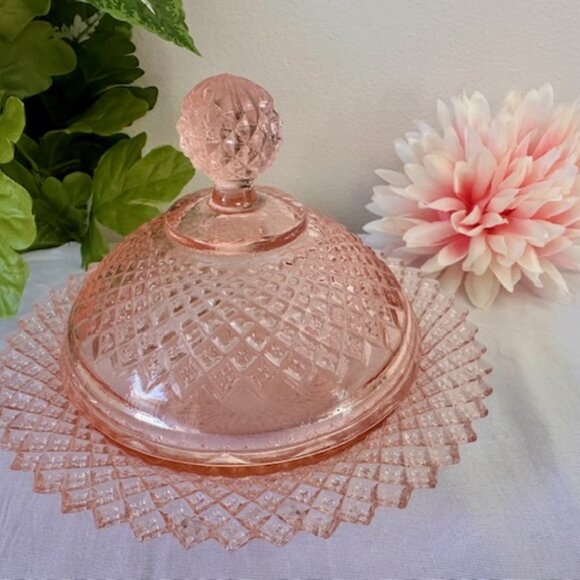 Vintage Anchor Hocking Miss America Pink Depression Glass Covered Dish - Picture 2 of 5